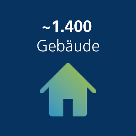 Das Bild zeigt ein Symbol und eine Zahl  zum Thema Gebäude.