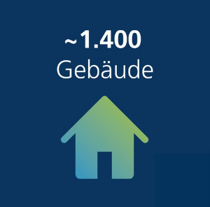 Das Bild zeigt ein Symbol und eine Zahl  zum Thema Gebäude.