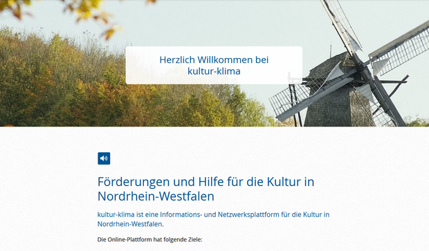 Ein Screenshot der Startseite von www.kultur-klima.de